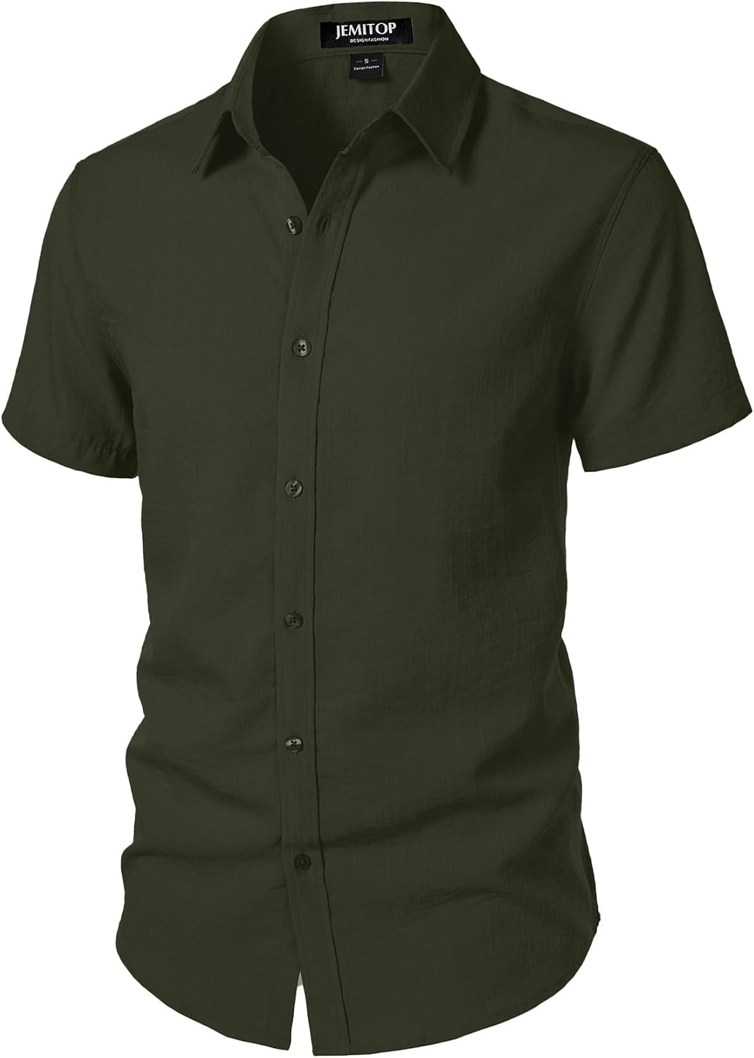 image:imageJEMITOP Mens Stretch Textured Short Sleeve Casual ShirtArmy Green