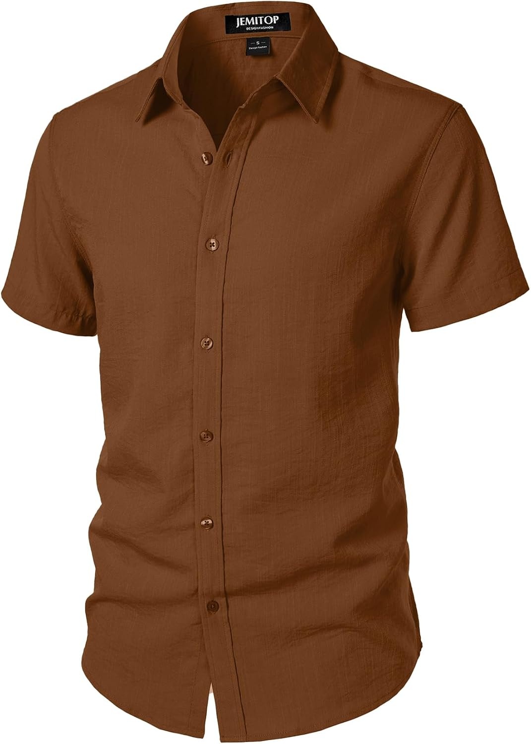 image:imageJEMITOP Mens Stretch Textured Short Sleeve Casual ShirtBurnt Brown