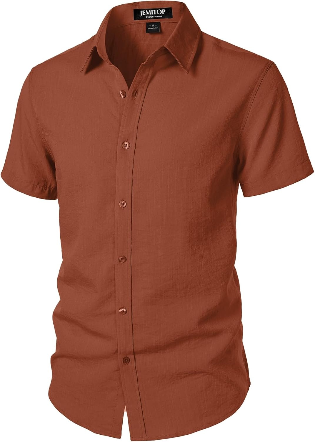 image:imageJEMITOP Mens Stretch Textured Short Sleeve Casual ShirtBurnt Orange