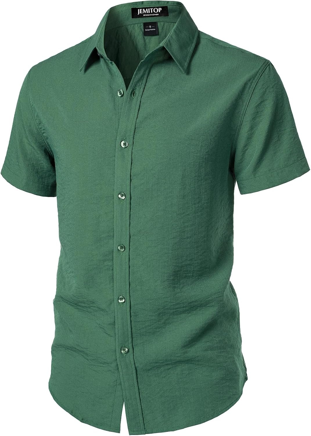 image:imageJEMITOP Mens Stretch Textured Short Sleeve Casual ShirtDark Green
