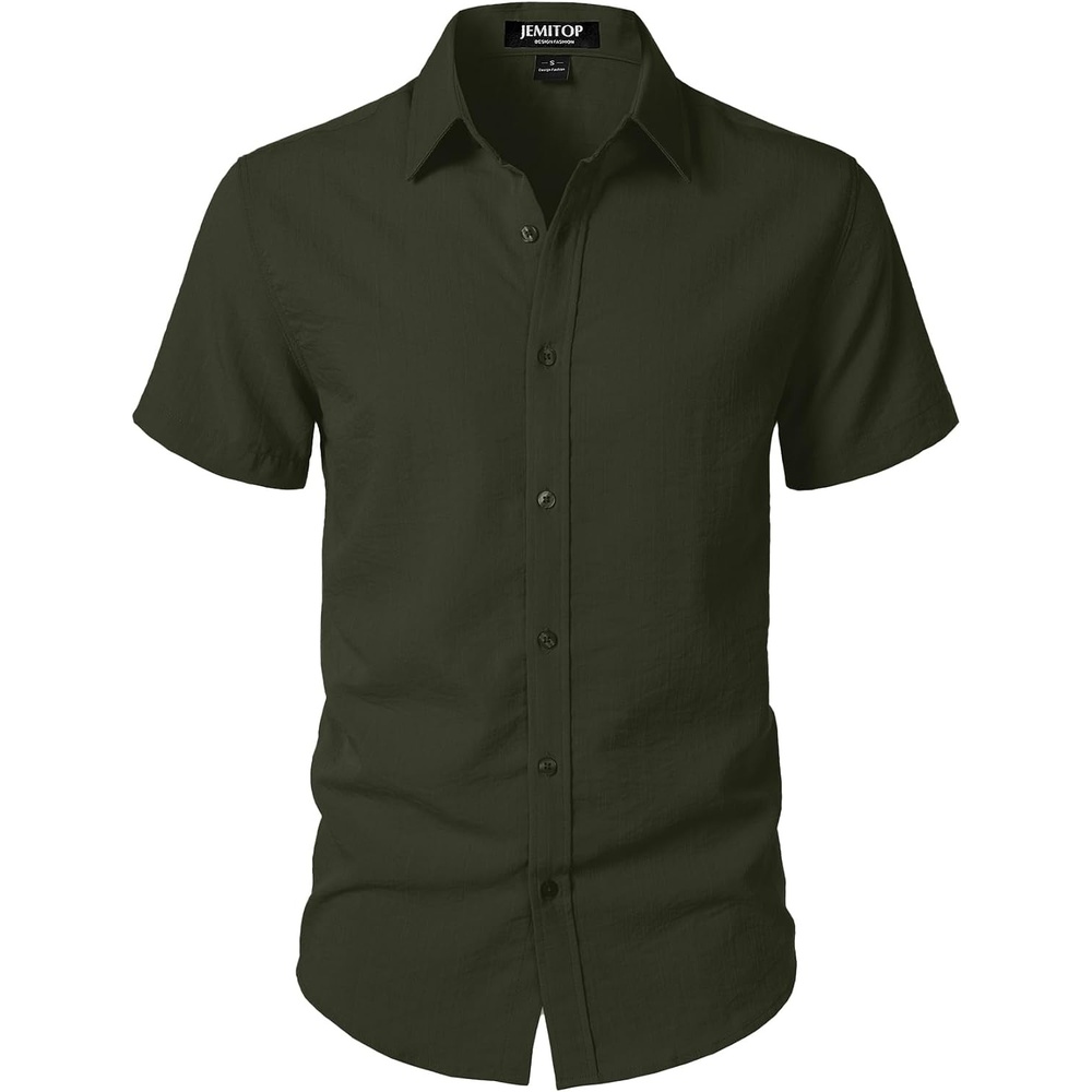 image:imageJEMITOP Mens Stretch Textured Short Sleeve Casual ShirtArmy Green