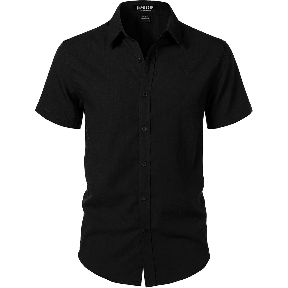 image:imageJEMITOP Mens Stretch Textured Short Sleeve Casual ShirtBlack