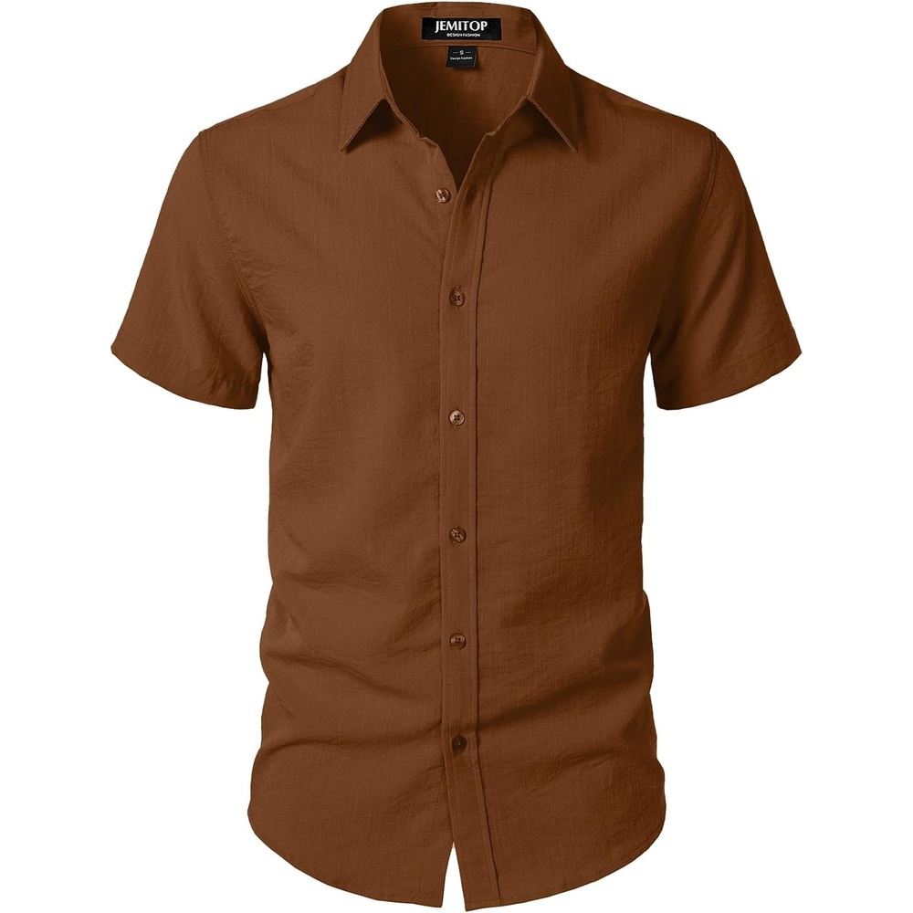 image:imageJEMITOP Mens Stretch Textured Short Sleeve Casual ShirtBurnt Brown