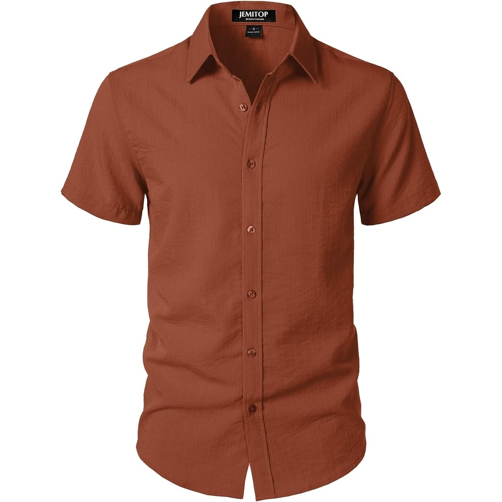 image:imageJEMITOP Mens Stretch Textured Short Sleeve Casual ShirtBurnt Orange