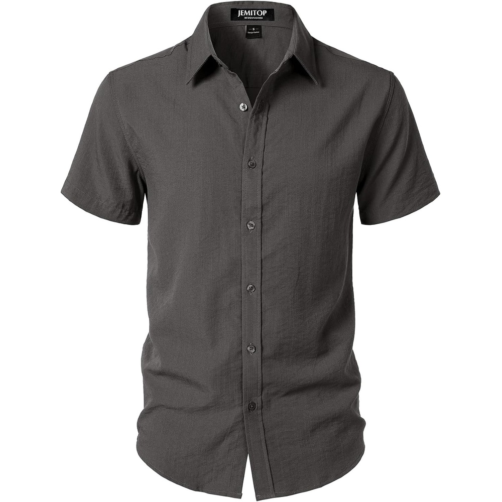 image:imageJEMITOP Mens Stretch Textured Short Sleeve Casual ShirtDark Grey