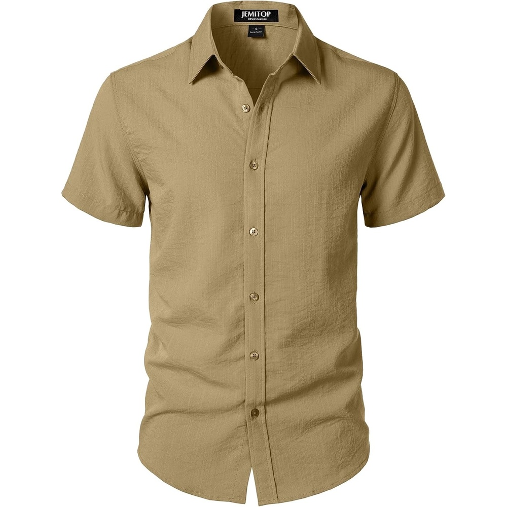 image:imageJEMITOP Mens Stretch Textured Short Sleeve Casual ShirtDark Khaki