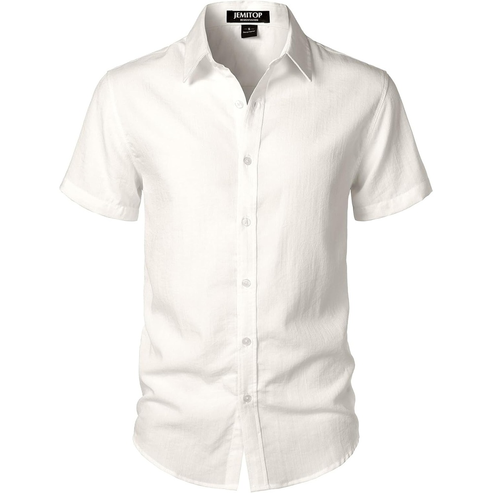 image:imageJEMITOP Mens Stretch Textured Short Sleeve Casual ShirtIvory White