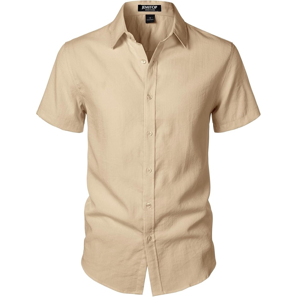 image:imageJEMITOP Mens Stretch Textured Short Sleeve Casual ShirtKhaki