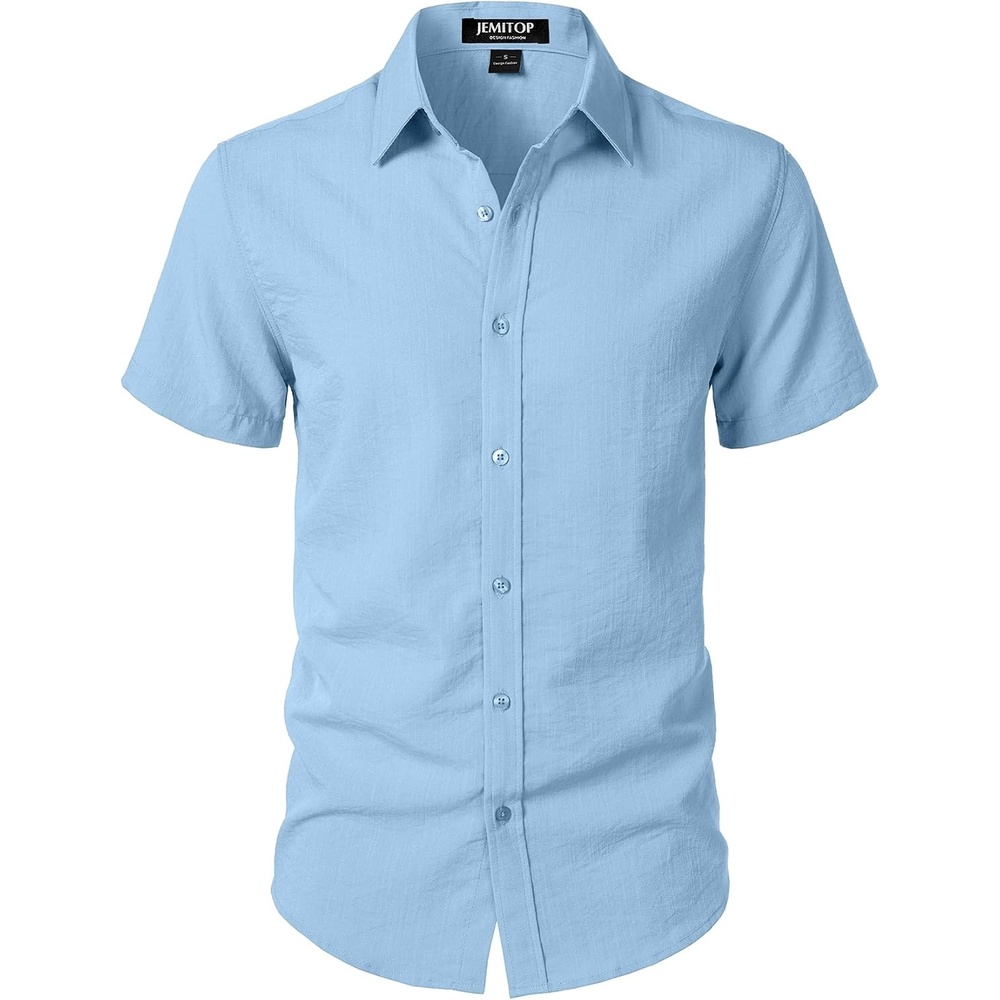 image:imageJEMITOP Mens Stretch Textured Short Sleeve Casual ShirtLight Blue
