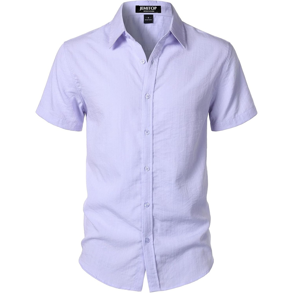 image:imageJEMITOP Mens Stretch Textured Short Sleeve Casual ShirtLight Purple
