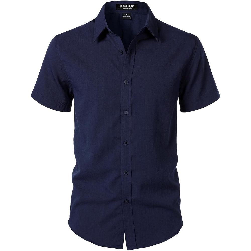 image:imageJEMITOP Mens Stretch Textured Short Sleeve Casual ShirtNavy Blue