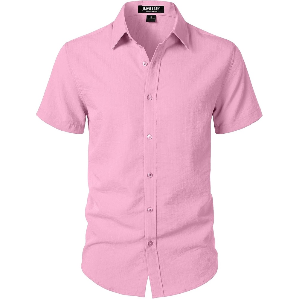 image:imageJEMITOP Mens Stretch Textured Short Sleeve Casual ShirtPink