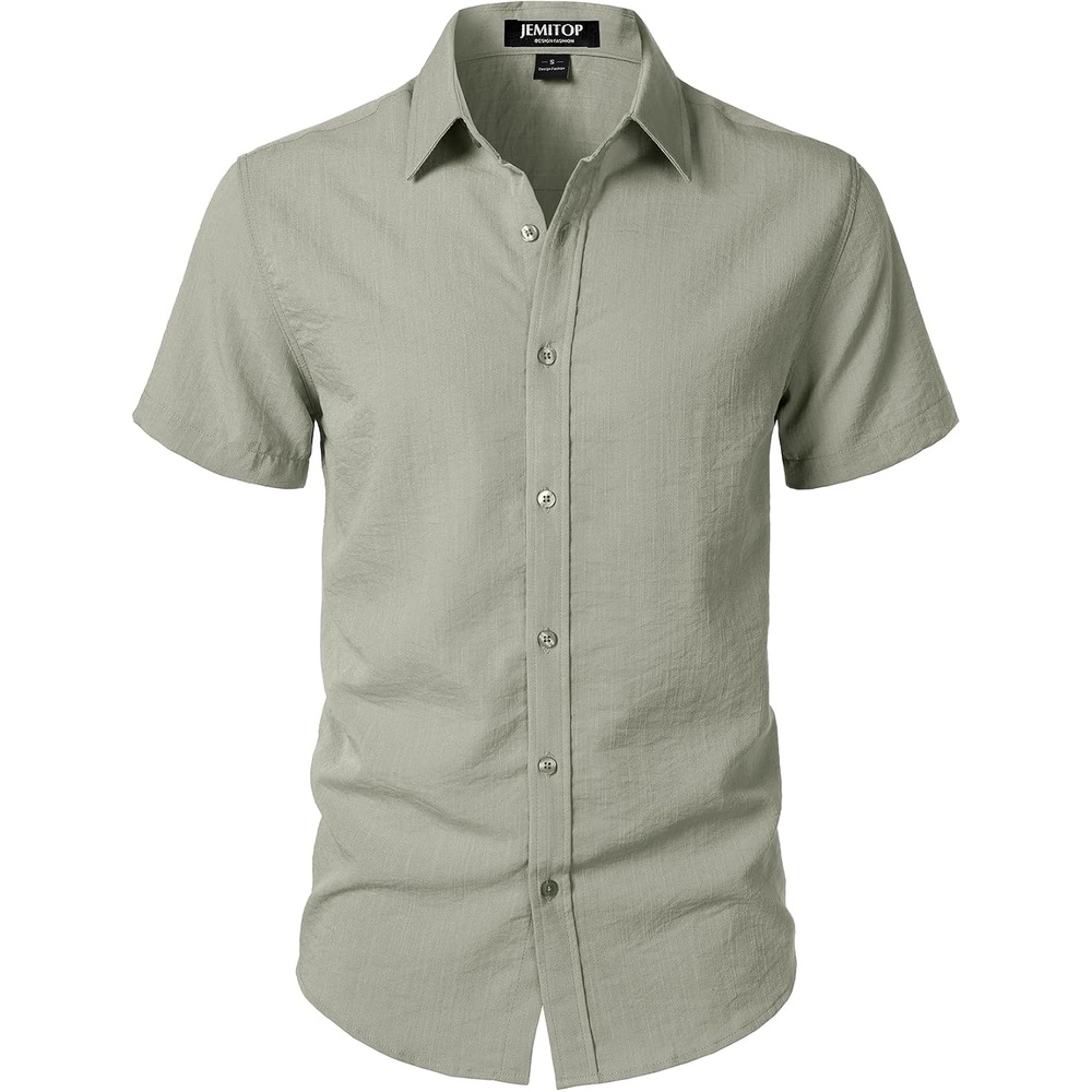 image:imageJEMITOP Mens Stretch Textured Short Sleeve Casual ShirtSage Green