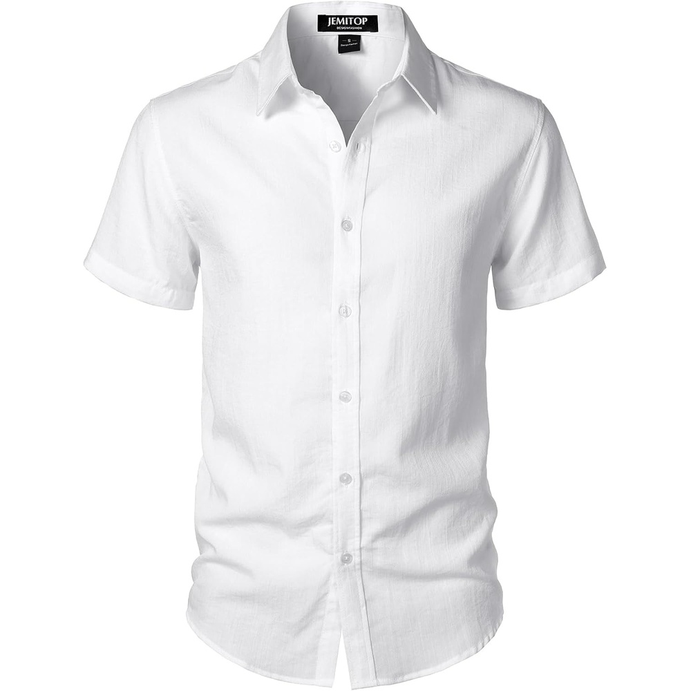 image:imageJEMITOP Mens Stretch Textured Short Sleeve Casual ShirtWhite