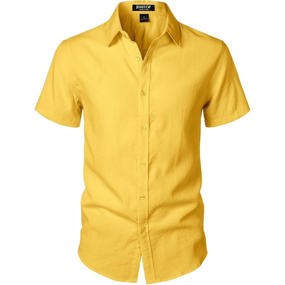 image:imageJEMITOP Mens Stretch Textured Short Sleeve Casual ShirtYellow