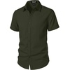 JEMITOP Mens Stretch Textured Short Sleeve Casual Shirt(Army Green)