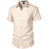 JEMITOP Mens Stretch Textured Short Sleeve Casual Shirt(Beige)