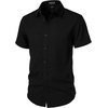 JEMITOP Mens Stretch Textured Short Sleeve Casual Shirt(Black)
