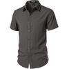 JEMITOP Mens Stretch Textured Short Sleeve Casual Shirt(Dark Grey)