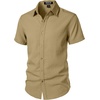 JEMITOP Mens Stretch Textured Short Sleeve Casual Shirt(Dark Khaki)