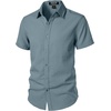 JEMITOP Mens Stretch Textured Short Sleeve Casual Shirt(Grey Blue)