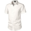 JEMITOP Mens Stretch Textured Short Sleeve Casual Shirt(Ivory White)