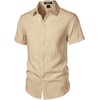 JEMITOP Mens Stretch Textured Short Sleeve Casual Shirt(Khaki)