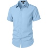JEMITOP Mens Stretch Textured Short Sleeve Casual Shirt(Light Blue)