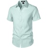 JEMITOP Mens Stretch Textured Short Sleeve Casual Shirt(Light Green)
