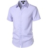 JEMITOP Mens Stretch Textured Short Sleeve Casual Shirt(Light Purple)