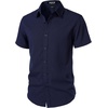 JEMITOP Mens Stretch Textured Short Sleeve Casual Shirt(Navy Blue)