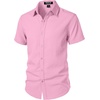 JEMITOP Mens Stretch Textured Short Sleeve Casual Shirt(Pink)