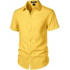JEMITOP Mens Stretch Textured Short Sleeve Casual Shirt(Yellow)
