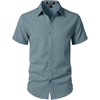 JEMITOP Mens Stretch Textured Short Sleeve Casual Shirt(Grey Blue)