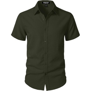 JEMITOP Mens Stretch Textured Short Sleeve Casual Shirt(Army Green)