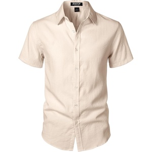 JEMITOP Mens Stretch Textured Short Sleeve Casual Shirt(Beige)