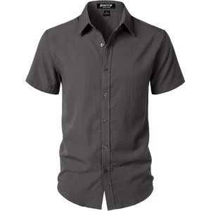 JEMITOP Mens Stretch Textured Short Sleeve Casual Shirt(Dark Grey)