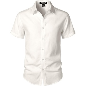 JEMITOP Mens Stretch Textured Short Sleeve Casual Shirt(Ivory White)
