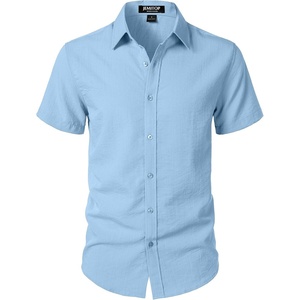 JEMITOP Mens Stretch Textured Short Sleeve Casual Shirt(Light Blue)