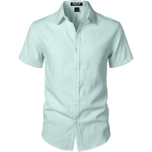 JEMITOP Mens Stretch Textured Short Sleeve Casual Shirt(Light Green)