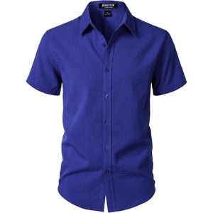 JEMITOP Mens Stretch Textured Short Sleeve Casual Shirt(Royal Blue)