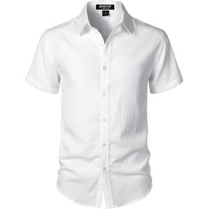 JEMITOP Mens Stretch Textured Short Sleeve Casual Shirt(White)