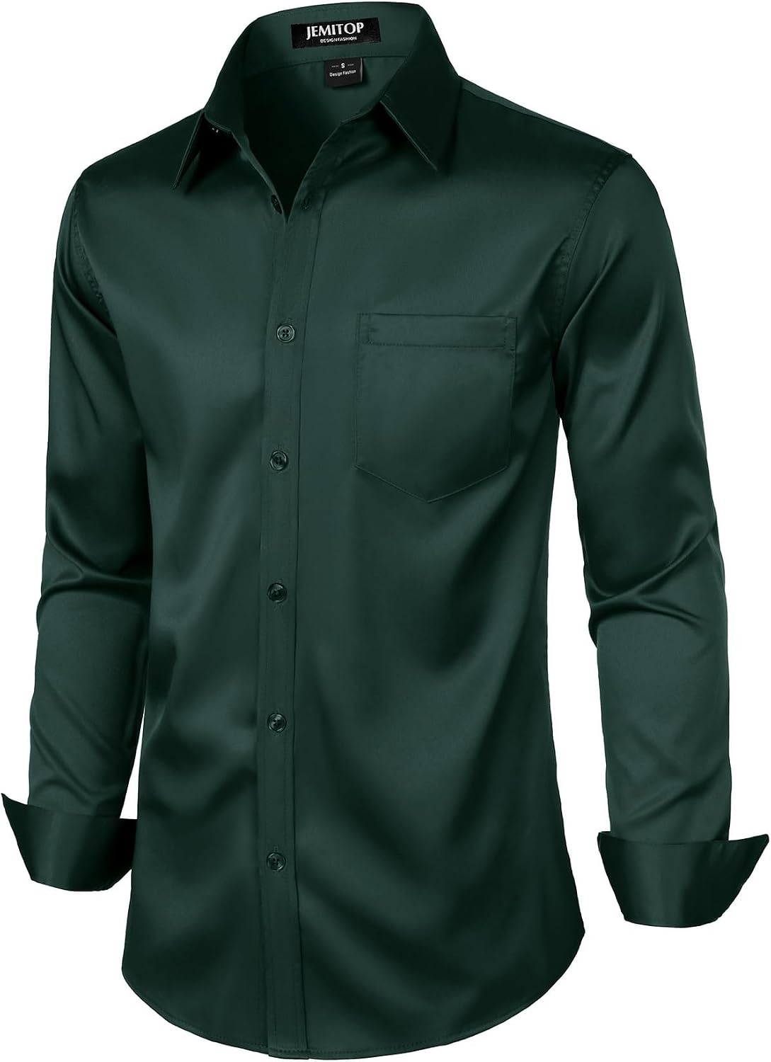 image:imageJEMITOP Mens Stretch Slim Fit Dress ShirtsDark Green