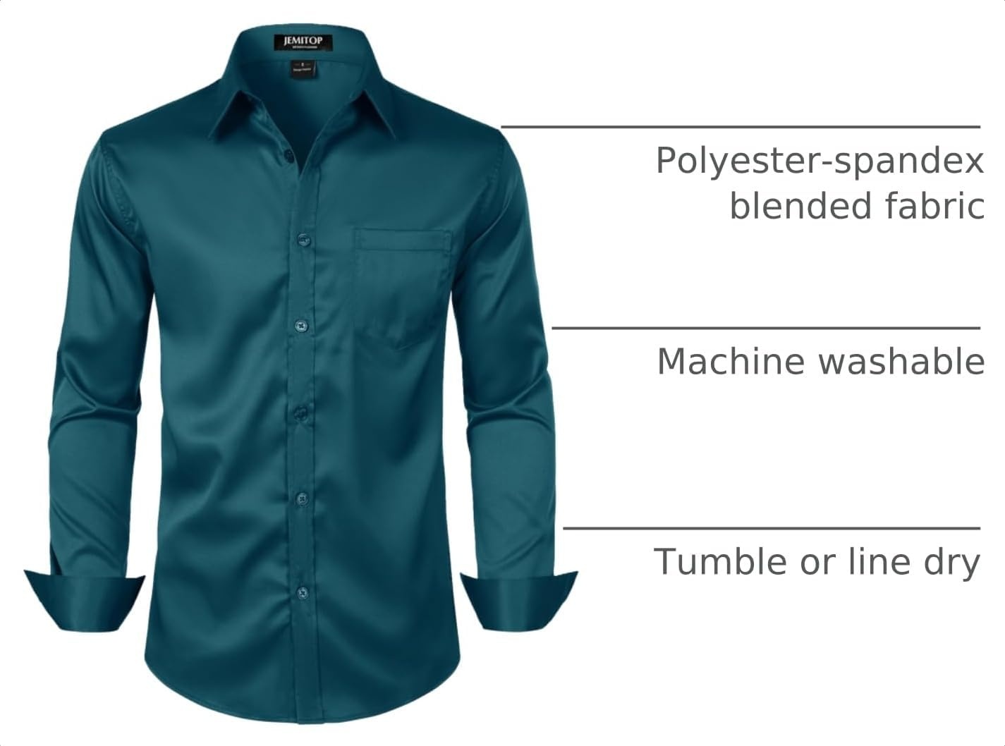 image:imageJEMITOP Mens Stretch Slim Fit Dress ShirtsTeal