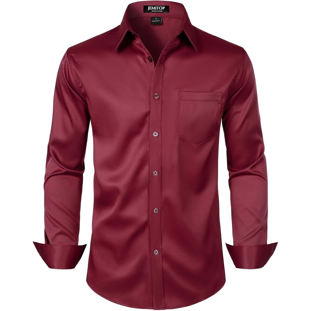 image:imageJEMITOP Mens Stretch Slim Fit Dress ShirtsBurgundy