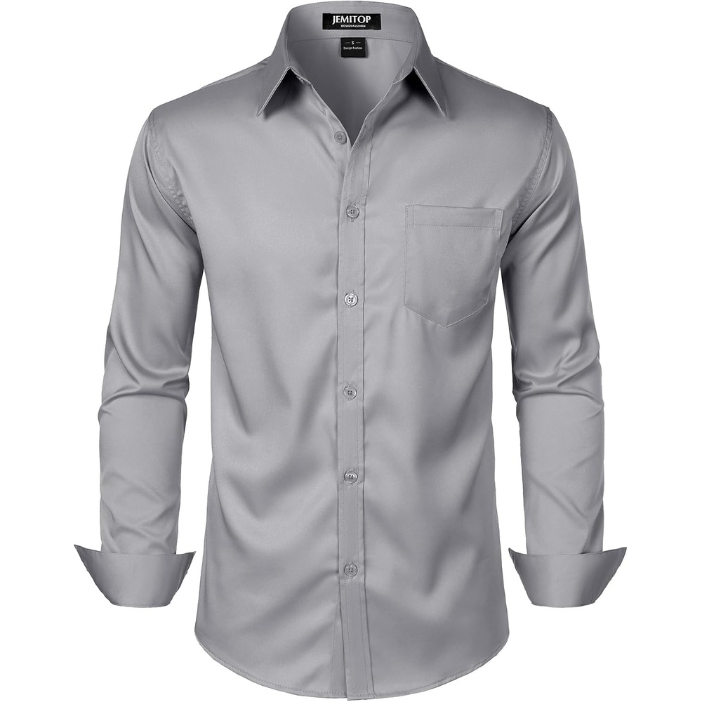 image:imageJEMITOP Mens Stretch Slim Fit Dress ShirtsGrey