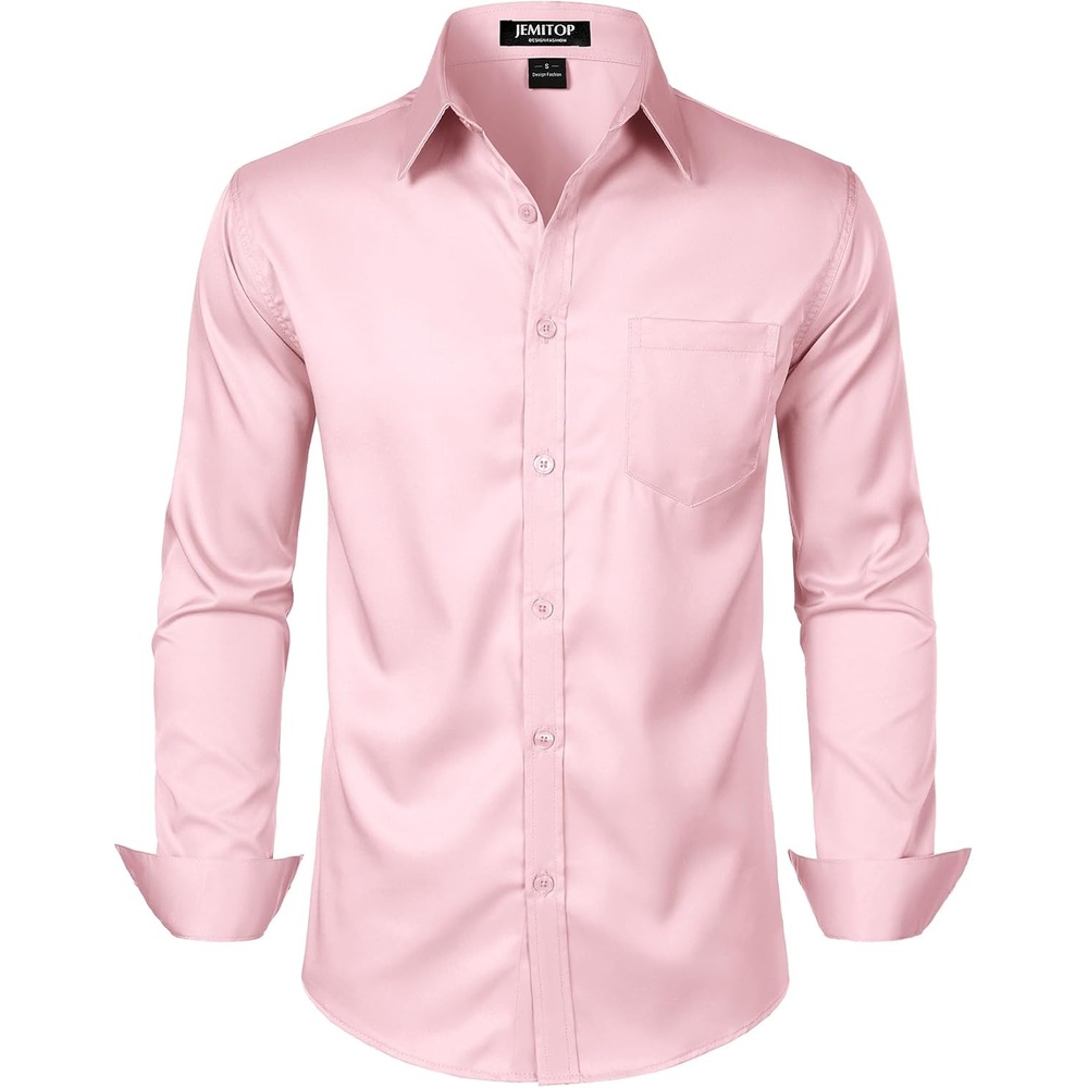 image:imageJEMITOP Mens Stretch Slim Fit Dress ShirtsPink