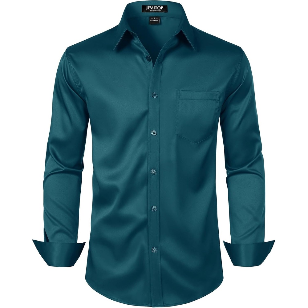 image:imageJEMITOP Mens Stretch Slim Fit Dress ShirtsTeal