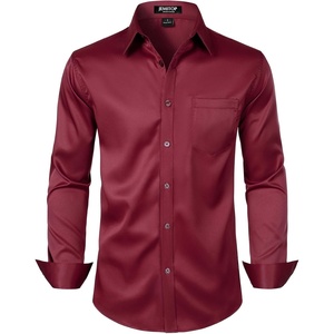JEMITOP Men’s Stretch Slim Fit Dress Shirts(Burgundy)