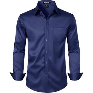 JEMITOP Men’s Stretch Slim Fit Dress Shirts(Navy Blue)